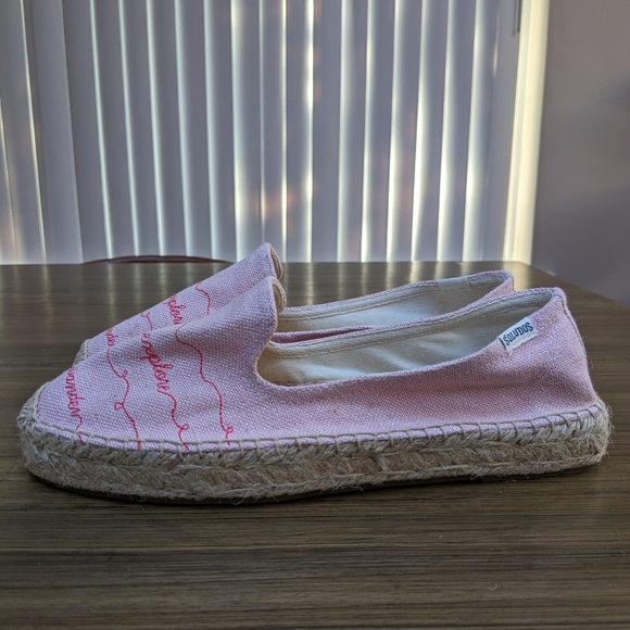 NEW Soludos Pink Platform Walk This Way Embroidered Saying Espadrille Size 8.5 - Picture 7 of 12